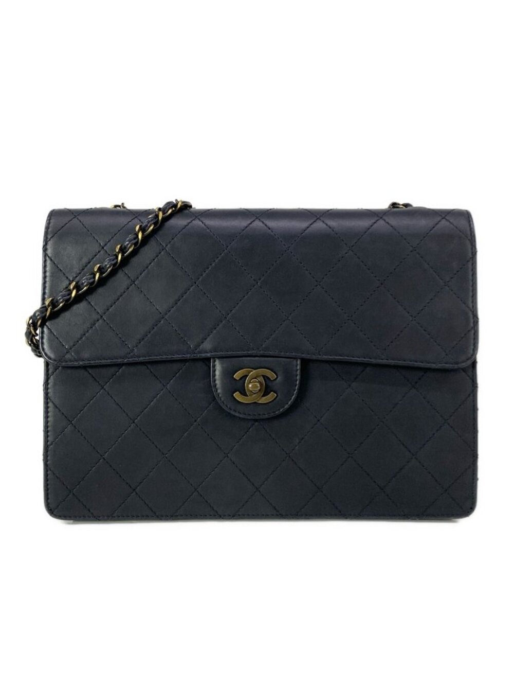 Chanel Shoulder Bag Single Flap Quilted Black Chain Gold Turnlock Lambskin